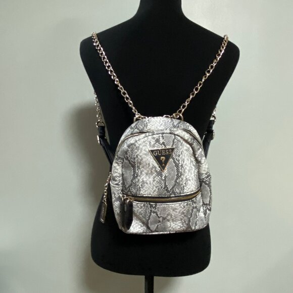 Guess Mini Petite Backpack Chain Strap Snake Print Faux Leather - Picture 2 of 8